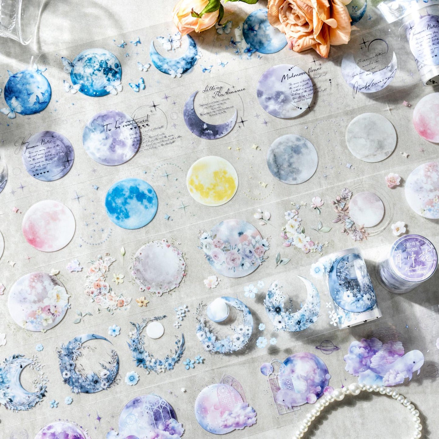 Moon Phase PET Tape | Moon and Stars Decorative Tapes Stickers | Junk Journal Planner Bullet Journal Collage Craft Scrapbooking Supplies