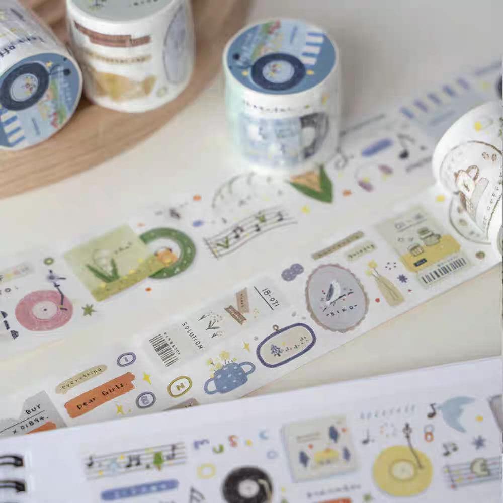 Cute Handdrawn Gramophone Record Retro Life Tape | Planner Tape | Decorative Washi Tape | Journal Scrapbooking Collage Supplies