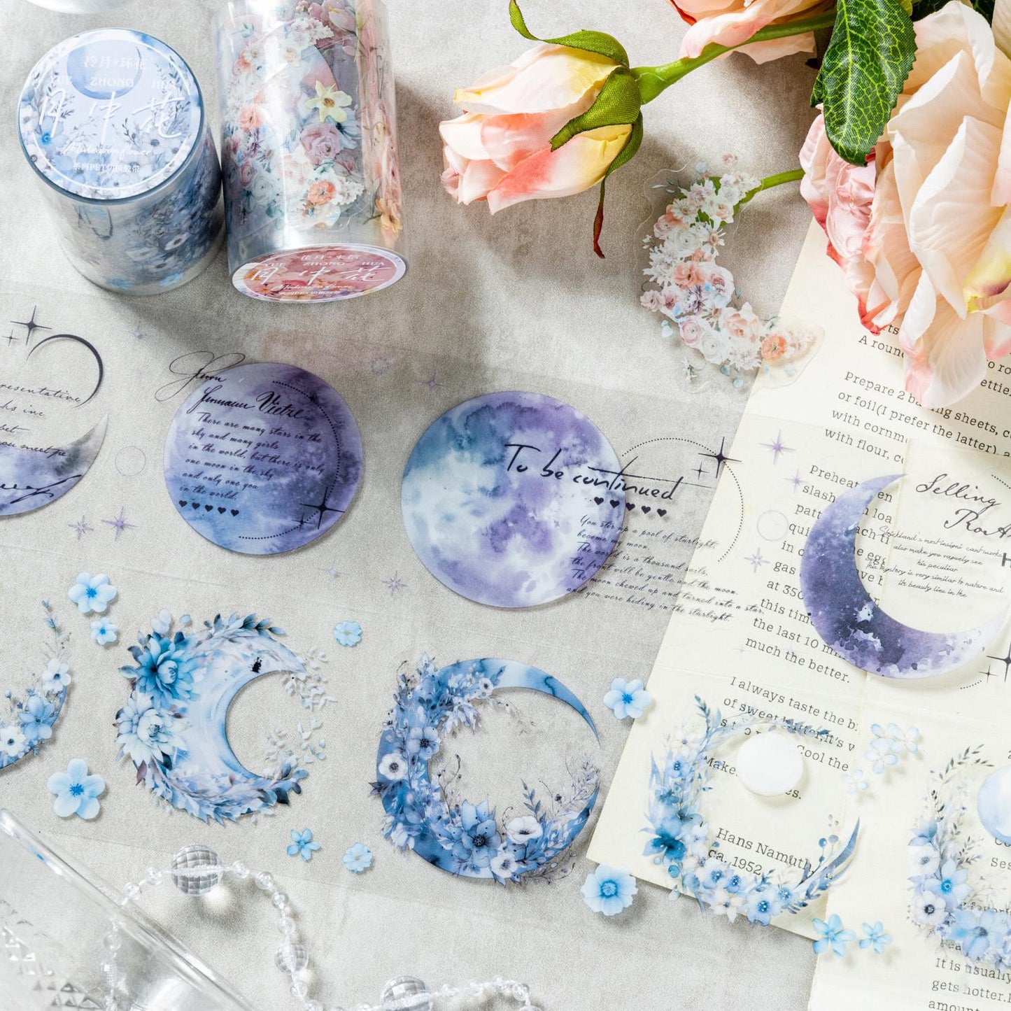 Moon Phase PET Tape | Moon and Stars Decorative Tapes Stickers | Junk Journal Planner Bullet Journal Collage Craft Scrapbooking Supplies