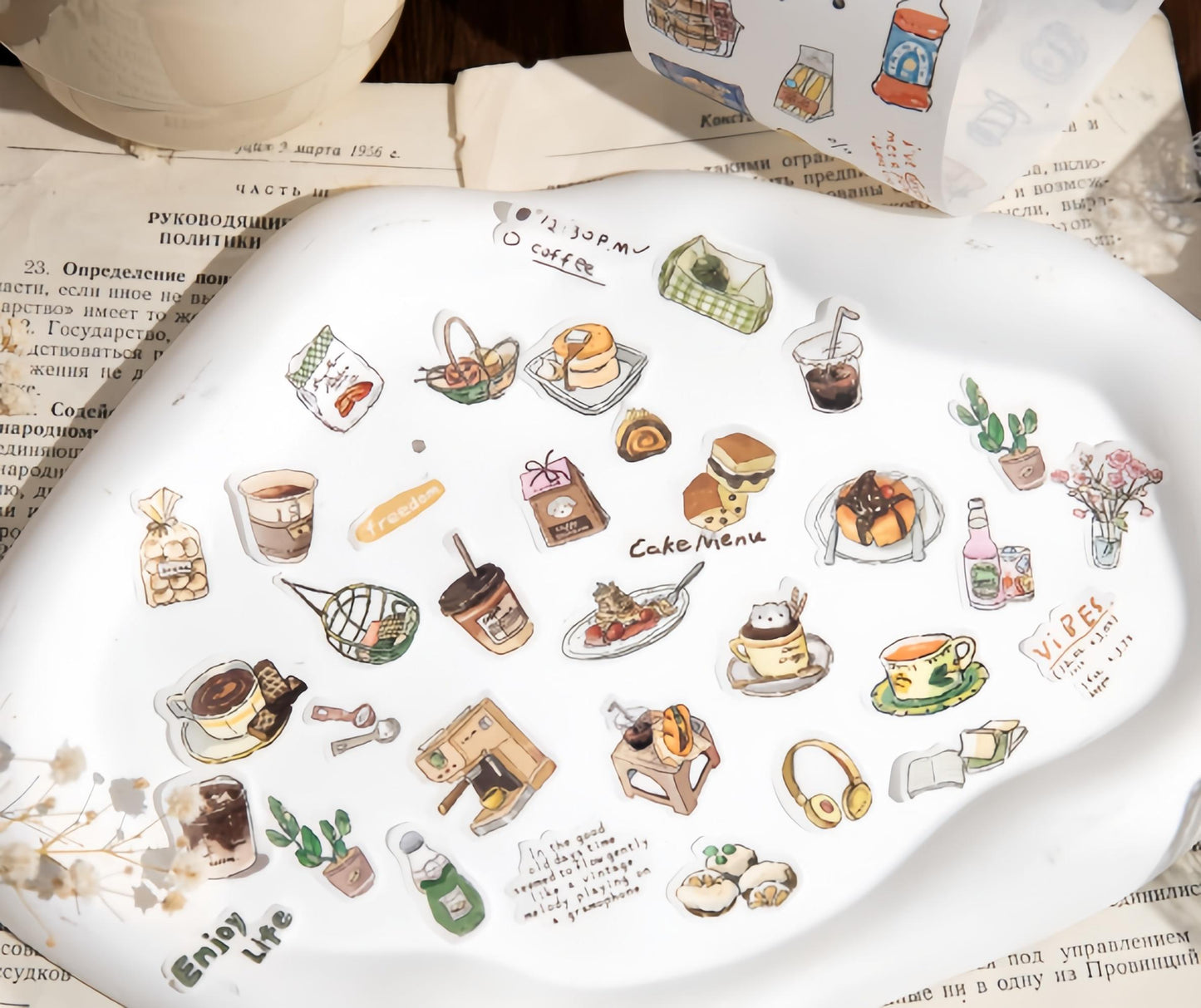 Cute Coffee Snacks Drink Dessert Mini Sticker | Cozy Life | Coffee Lover Decorative Washi Tape | Journal Scrapbooking Collage Supplies