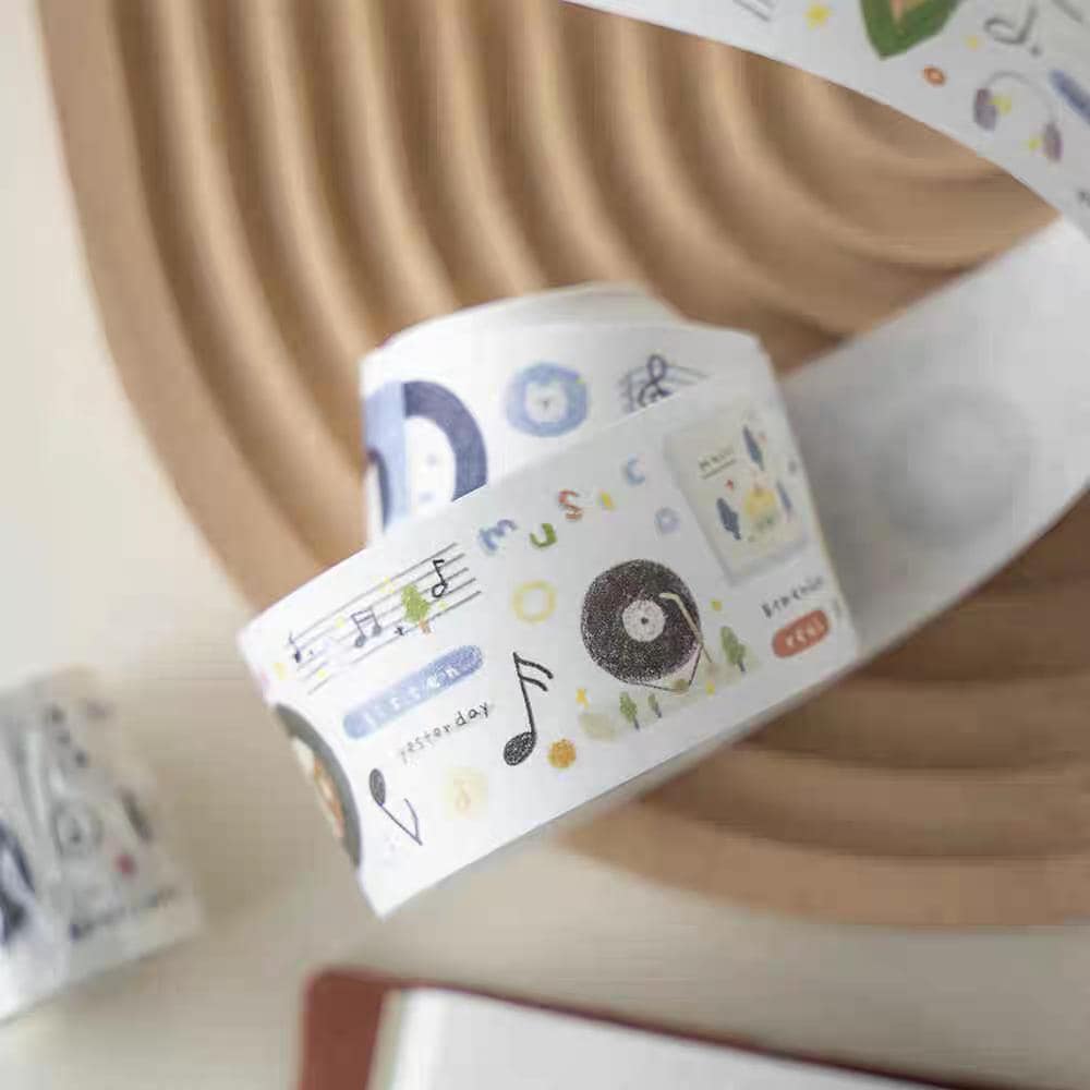 Cute Handdrawn Gramophone Record Retro Life Tape | Planner Tape | Decorative Washi Tape | Journal Scrapbooking Collage Supplies