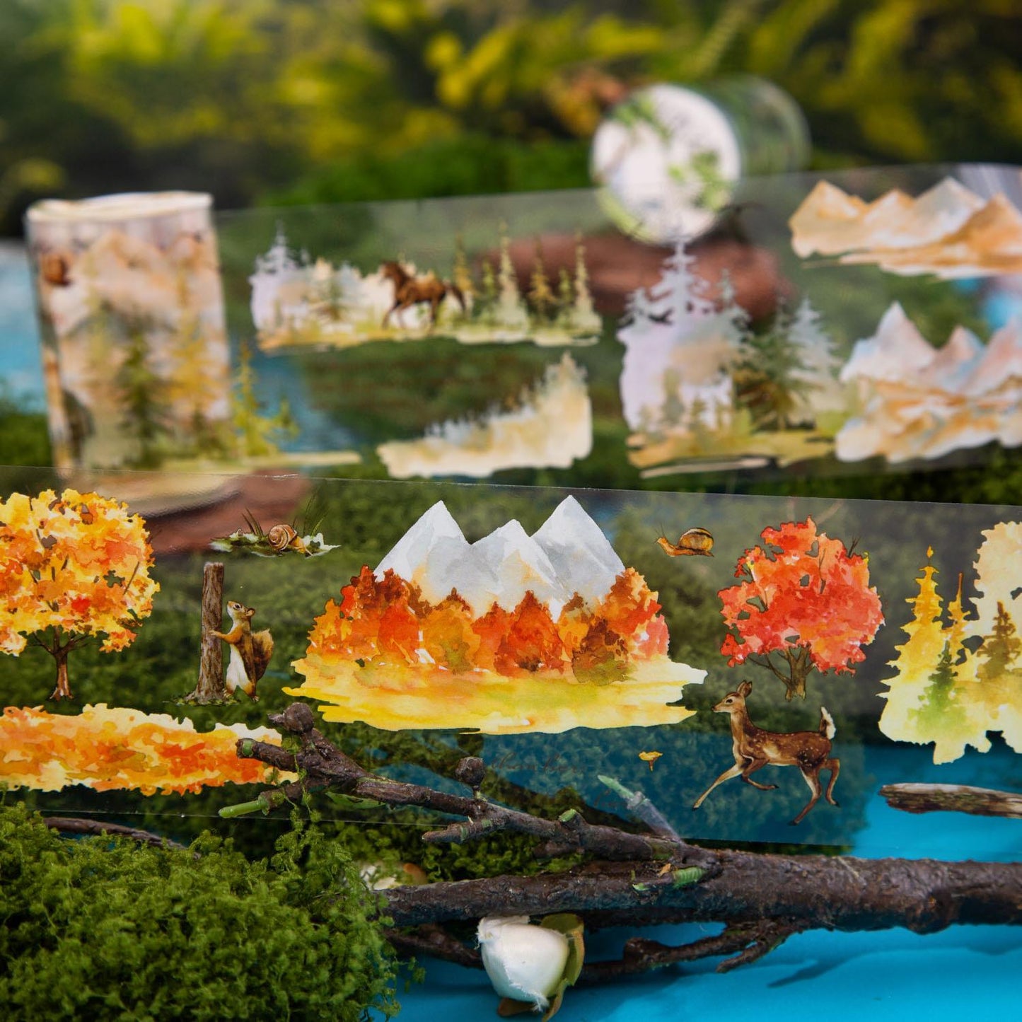 Forest Mountain Landscape PET Tape | Travel Sketches PET Roll | Nature Travel Tape | Decorative PET Tapes | Junk Journal Collage Supplies
