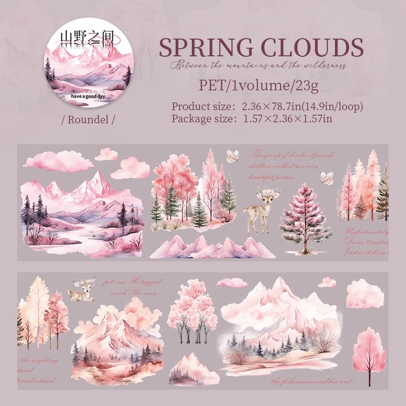 Forest Mountain Landscape PET Tape | Travel Sketches PET Roll | Nature Travel Tape | Decorative PET Tapes | Junk Journal Collage Supplies