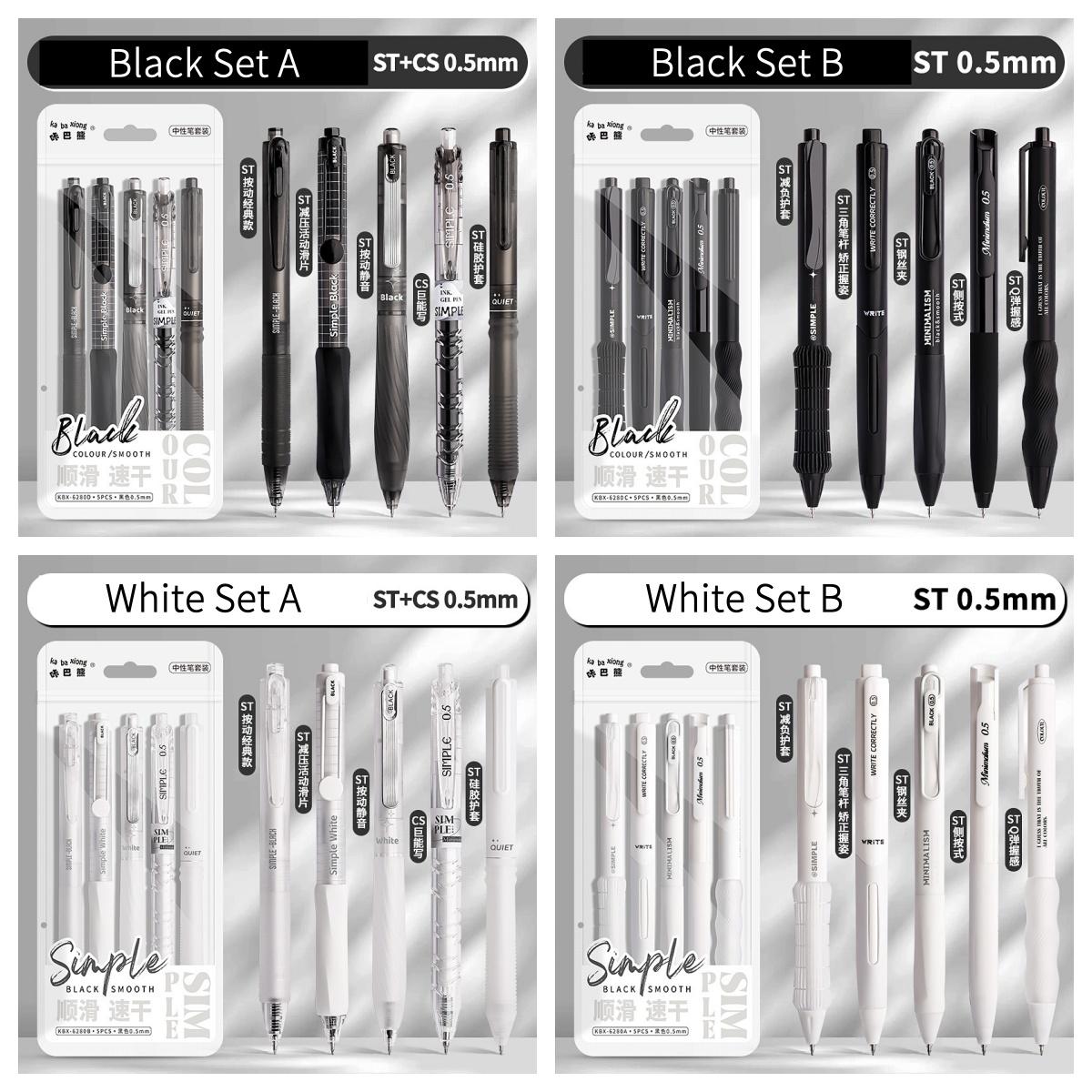 5pcs Minimalist Pen Set | Black Gel Ink Pens | Planner Pens | Writing Supplies | Cute Stationery Journaling Planner Study Pen Supplies