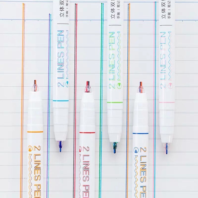 6Pcs Creative Double Line Pens | Planner Journal Pen Set | Multicolor Pen | Underline Pen | Lettering Pen | Study Supplies |