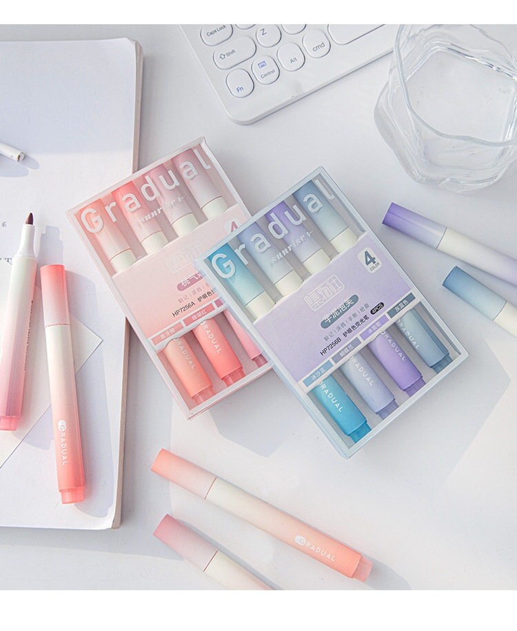 Gradual Cream Color Highlighter Pen Set|Student Dual Tip Hightlights | Mild Color Spot Liner Marker | Study School Office Supplies