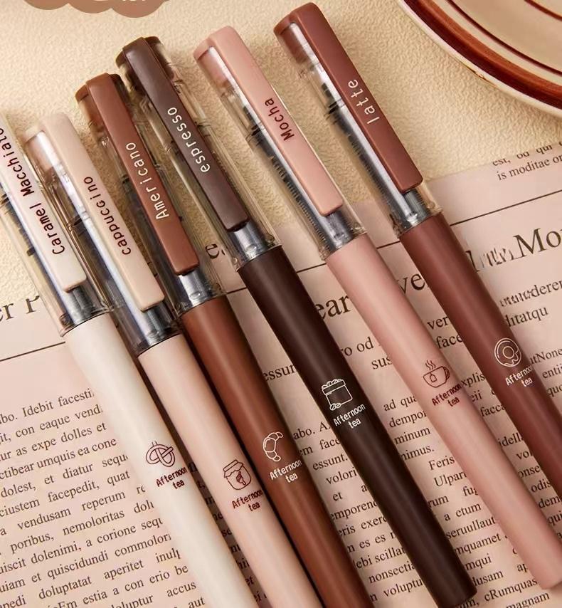 Afternoon Tea Coffee Black Ink Gel Pens Set | Writing Pens | Coffee Lover Aesthetic Pen Set | Cute Kawaii Planner School Office Study Pens