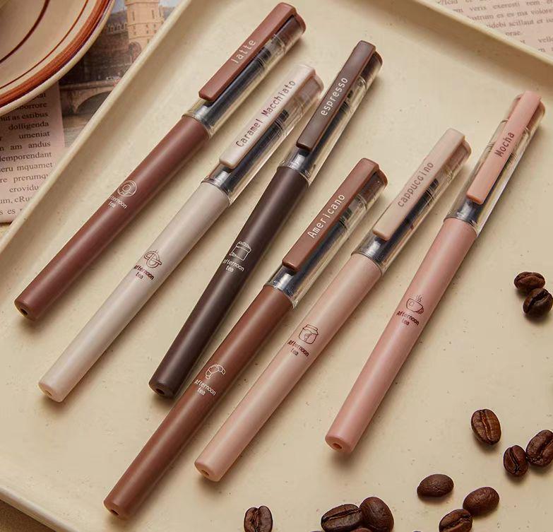 Afternoon Tea Coffee Black Ink Gel Pens Set | Writing Pens | Coffee Lover Aesthetic Pen Set | Cute Kawaii Planner School Office Study Pens
