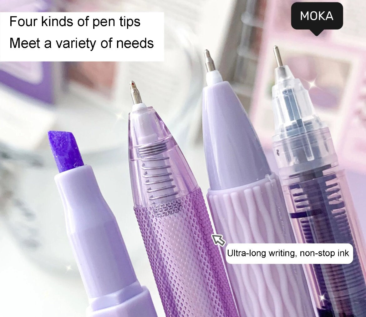 7pcs Kawaii Black Ink Gel Pen Set | Aesthetic Pens Highlighter | Cute Planner Journal Study School Office Back to School Supplies Stationery