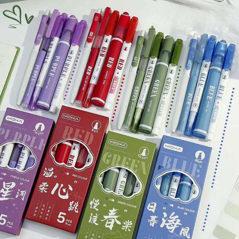 Retro Color Highlighter Pen Set | Double-Sided Highlighter | Highlighter Marker Pen | Planner School Office Study Pens Stationery
