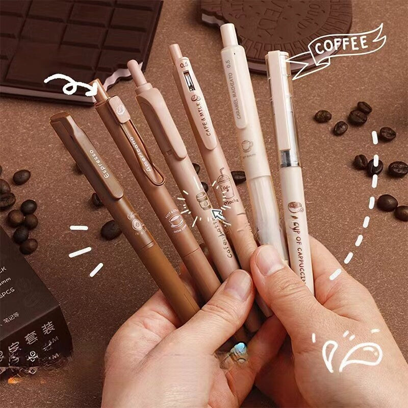 6pcs Coffee Lover Black Gel Pens | ST Smooth Writing Pens | Aesthetic Pen Set | Cute Kawaii Planner School Office Study Pens Stationery