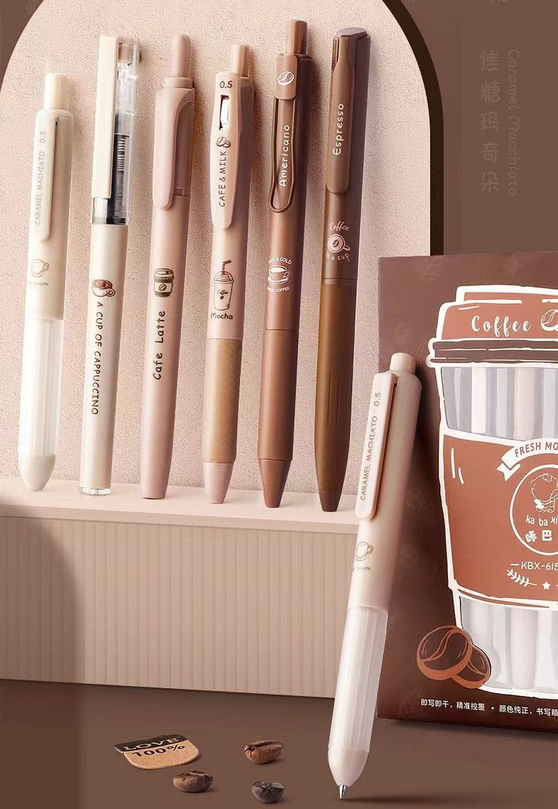 6pcs Coffee Lover Black Gel Pens | ST Smooth Writing Pens | Aesthetic Pen Set | Cute Kawaii Planner School Office Study Pens Stationery