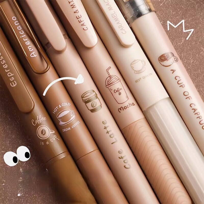 6pcs Coffee Lover Black Gel Pens | ST Smooth Writing Pens | Aesthetic Pen Set | Cute Kawaii Planner School Office Study Pens Stationery