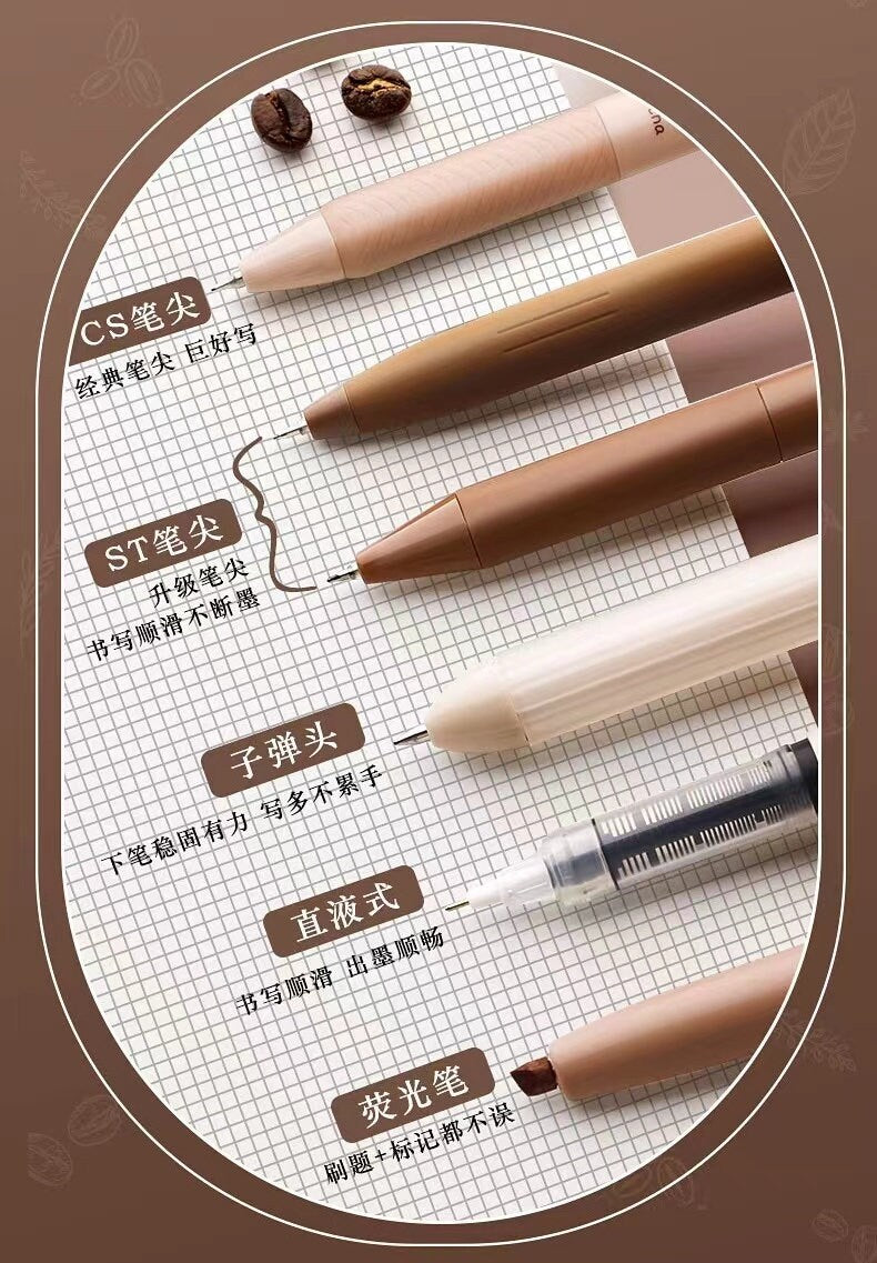 6pcs Coffee Lover Black Gel Pens | ST Smooth Writing Pens | Aesthetic Pen Set | Cute Kawaii Planner School Office Study Pens Stationery
