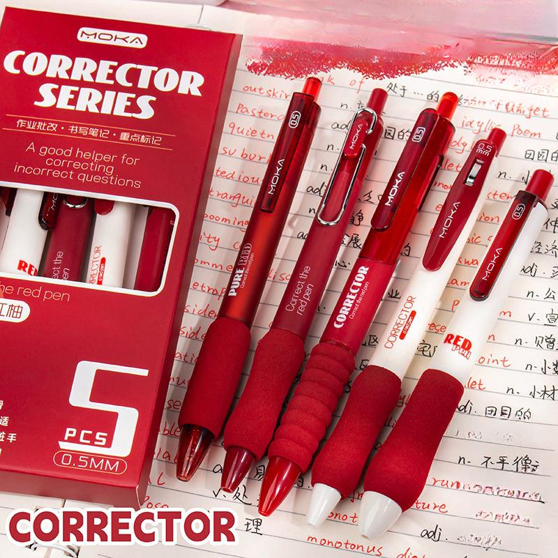 5pcs Red Gel Pens | Red Pens | Smooth Writing Pens | Aesthetic Pen Set | Cute Kawaii Planner School Office Study Pens Stationery