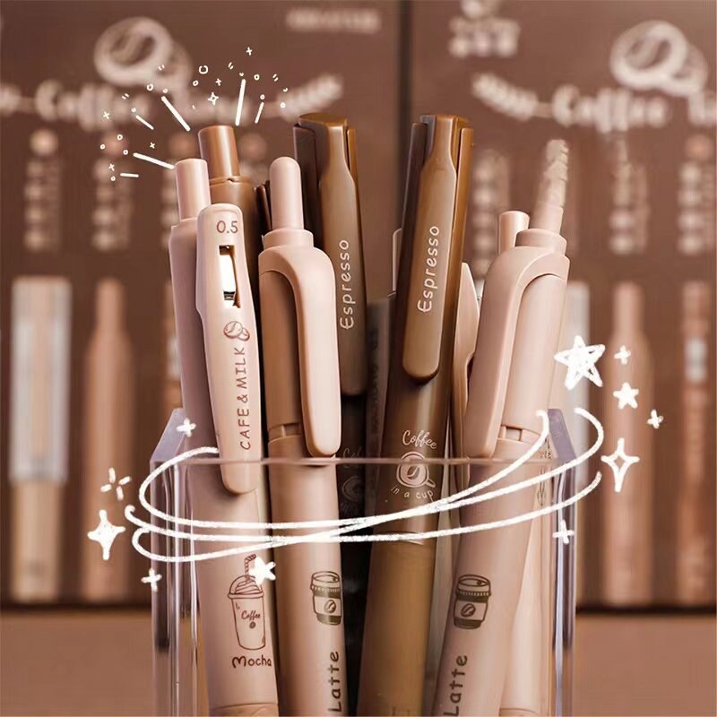 6pcs Coffee Lover Black Gel Pens | ST Smooth Writing Pens | Aesthetic Pen Set | Cute Kawaii Planner School Office Study Pens Stationery