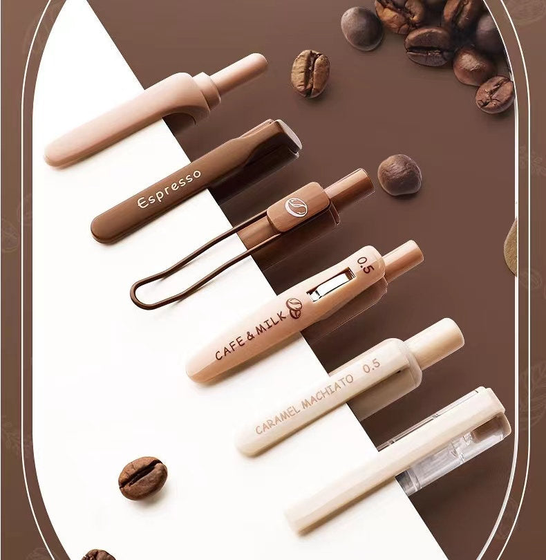 6pcs Coffee Lover Black Gel Pens | ST Smooth Writing Pens | Aesthetic Pen Set | Cute Kawaii Planner School Office Study Pens Stationery