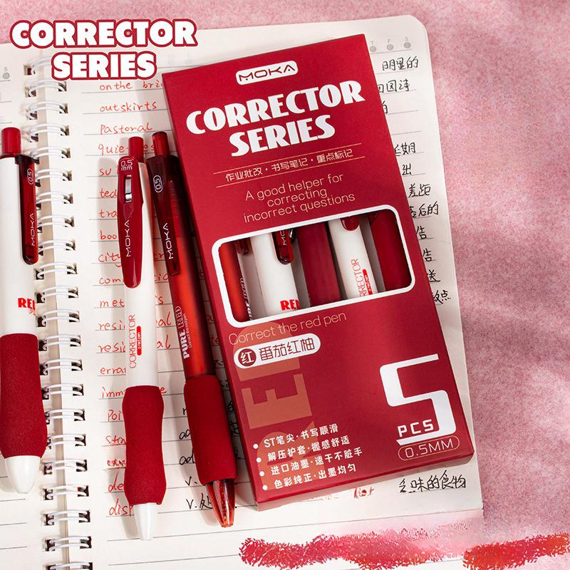5pcs Red Gel Pens | Red Pens | Smooth Writing Pens | Aesthetic Pen Set | Cute Kawaii Planner School Office Study Pens Stationery