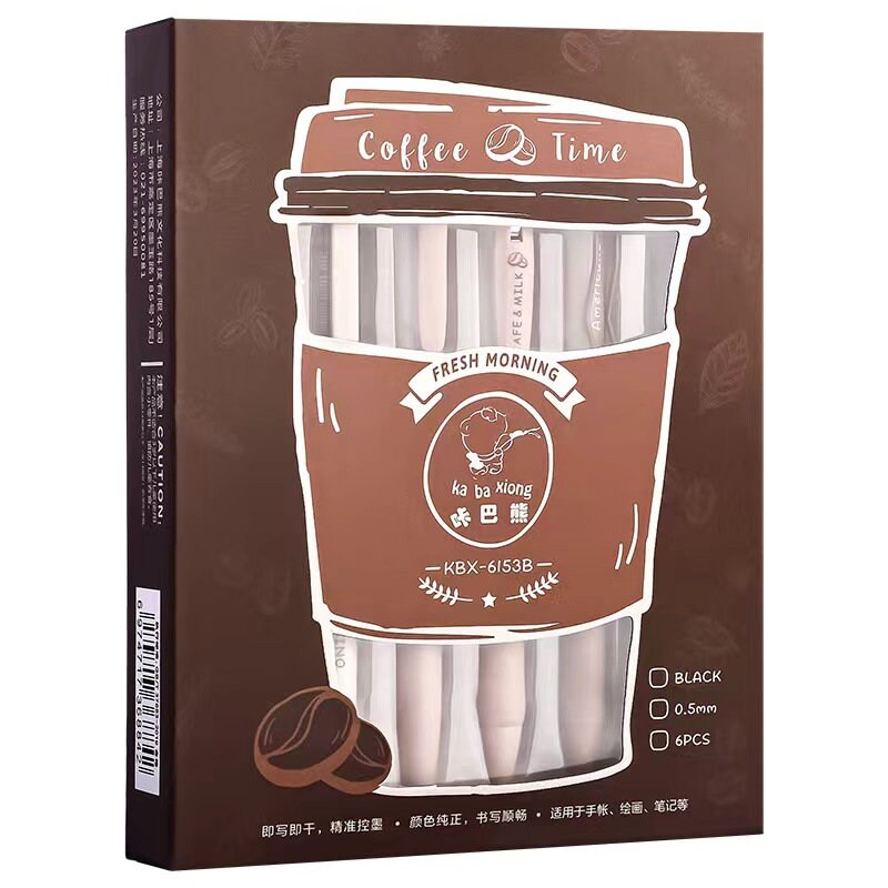 6pcs Coffee Lover Black Gel Pens | ST Smooth Writing Pens | Aesthetic Pen Set | Cute Kawaii Planner School Office Study Pens Stationery