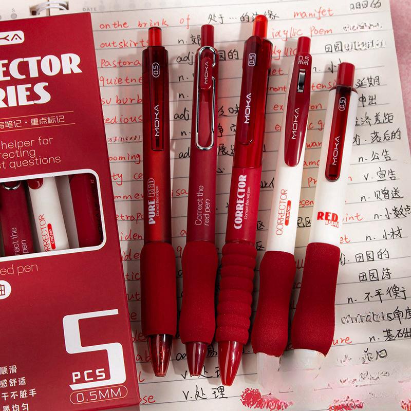 5pcs Red Gel Pens | Red Pens | Smooth Writing Pens | Aesthetic Pen Set | Cute Kawaii Planner School Office Study Pens Stationery