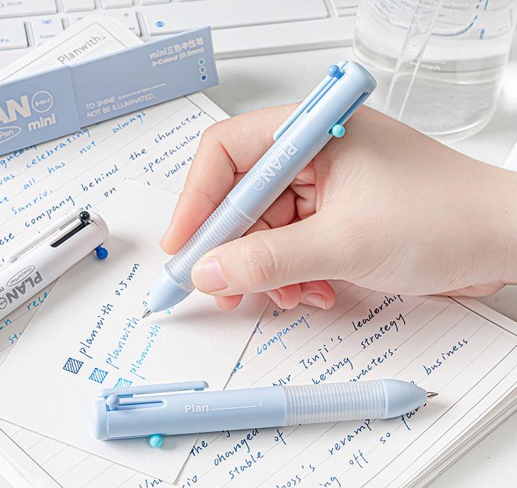 Mini Chubby Tri-Color Pen | 3-in-1 Click Pen | Gel Ink Pen 0.5mm | Bullet Journal Planner Study Note-Taking | Cute Pens | School Supplies