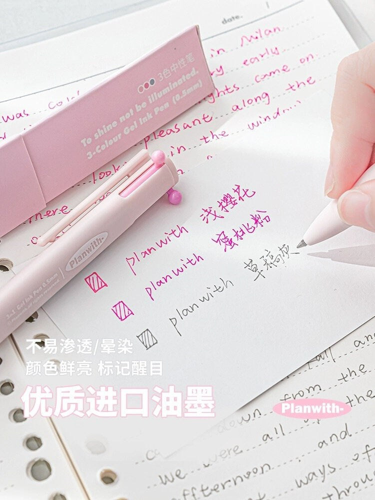 3 Color Gel Ink Pen 0.5mm | Simplicity Solid Color Gel Pen | Smooth Planner Pens | Student Pen Writing Supplies Stationery