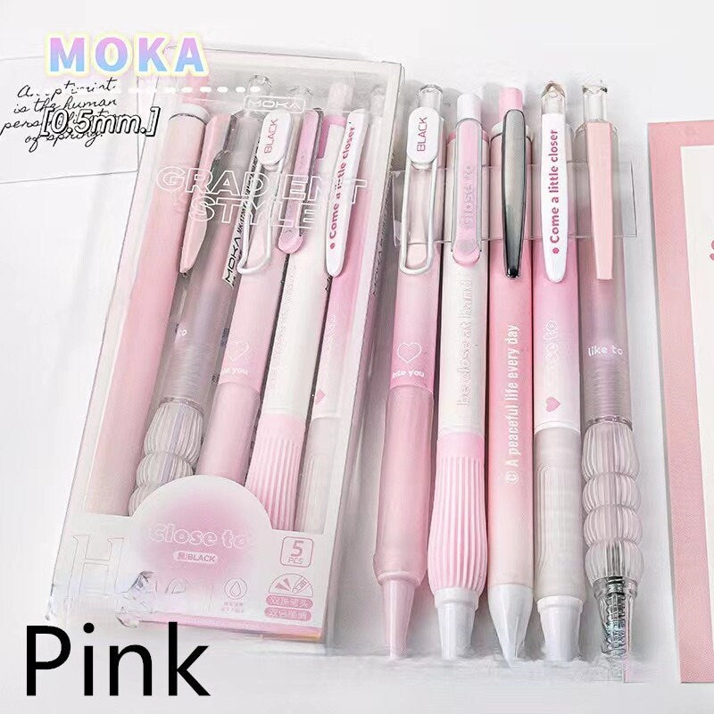 5pcs Kawaii Colorful Black Ink Gel Pen Set | Aesthetic Pens | Cute Planner Journal Study School Office Back to School Supplies Stationery