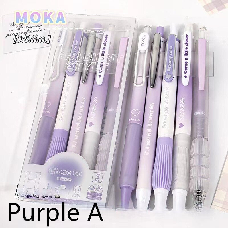 5pcs Kawaii Colorful Black Ink Gel Pen Set | Aesthetic Pens | Cute Planner Journal Study School Office Back to School Supplies Stationery