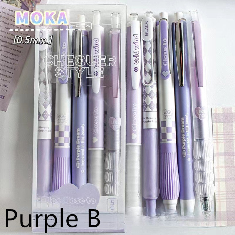 5pcs Kawaii Colorful Black Ink Gel Pen Set | Aesthetic Pens | Cute Planner Journal Study School Office Back to School Supplies Stationery