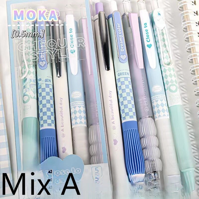 5pcs Kawaii Colorful Black Ink Gel Pen Set | Aesthetic Pens | Cute Planner Journal Study School Office Back to School Supplies Stationery