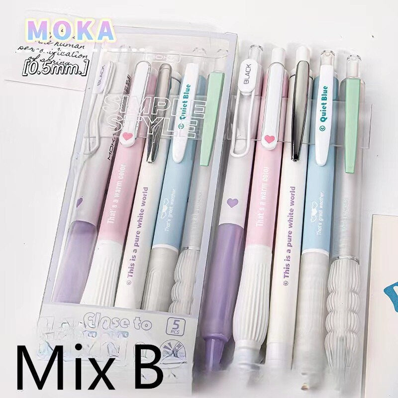 5pcs Kawaii Colorful Black Ink Gel Pen Set | Aesthetic Pens | Cute Planner Journal Study School Office Back to School Supplies Stationery