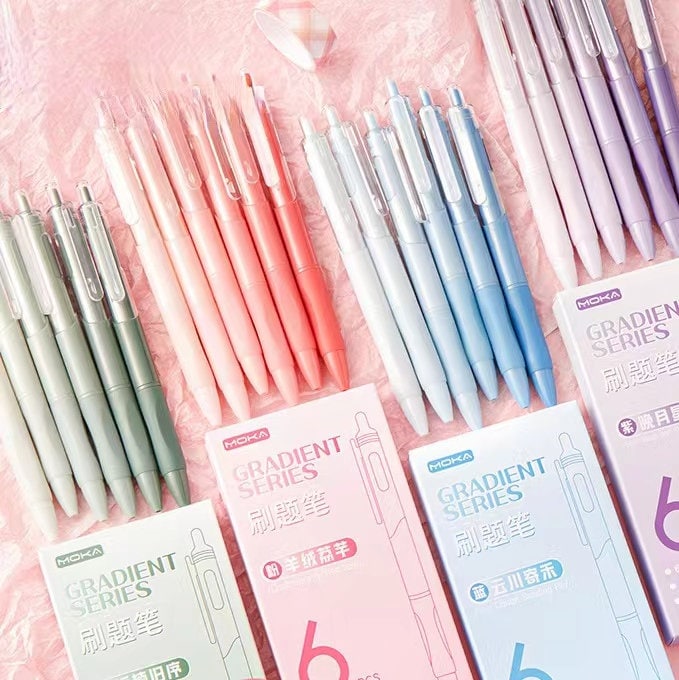 6pcs Gradient Black Ink Gel Pen Set | ST Writing Pens Tools | Aesthetic Cute Pens | Kawaii Planner School Office Study Stationery Supplies