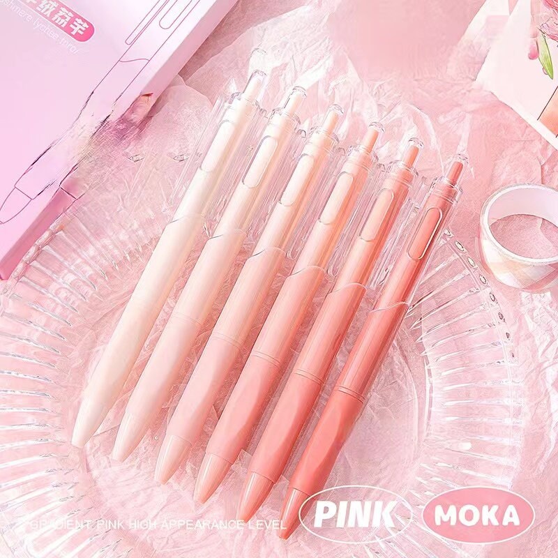 6pcs Gradient Black Ink Gel Pen Set | ST Writing Pens Tools | Aesthetic Cute Pens | Kawaii Planner School Office Study Stationery Supplies