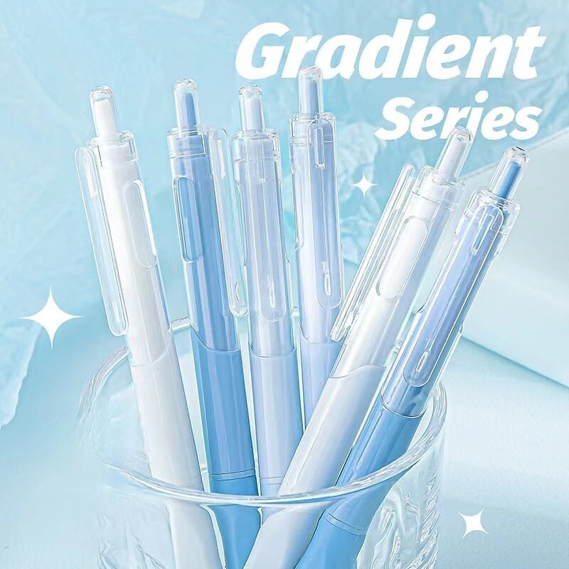 6pcs Gradient Black Ink Gel Pen Set | ST Writing Pens Tools | Aesthetic Cute Pens | Kawaii Planner School Office Study Stationery Supplies