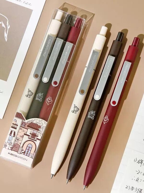 KACO Coffee City Gel Ink Pens | 0.5mm Black Ink Refill Quick-Dry Pens | Planner Pens | Kawaii Cute School Office Study Stationery Supplies