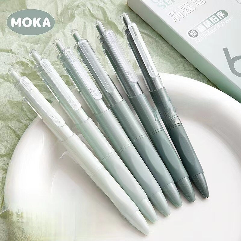 6pcs Gradient Black Ink Gel Pen Set | ST Writing Pens Tools | Aesthetic Cute Pens | Kawaii Planner School Office Study Stationery Supplies