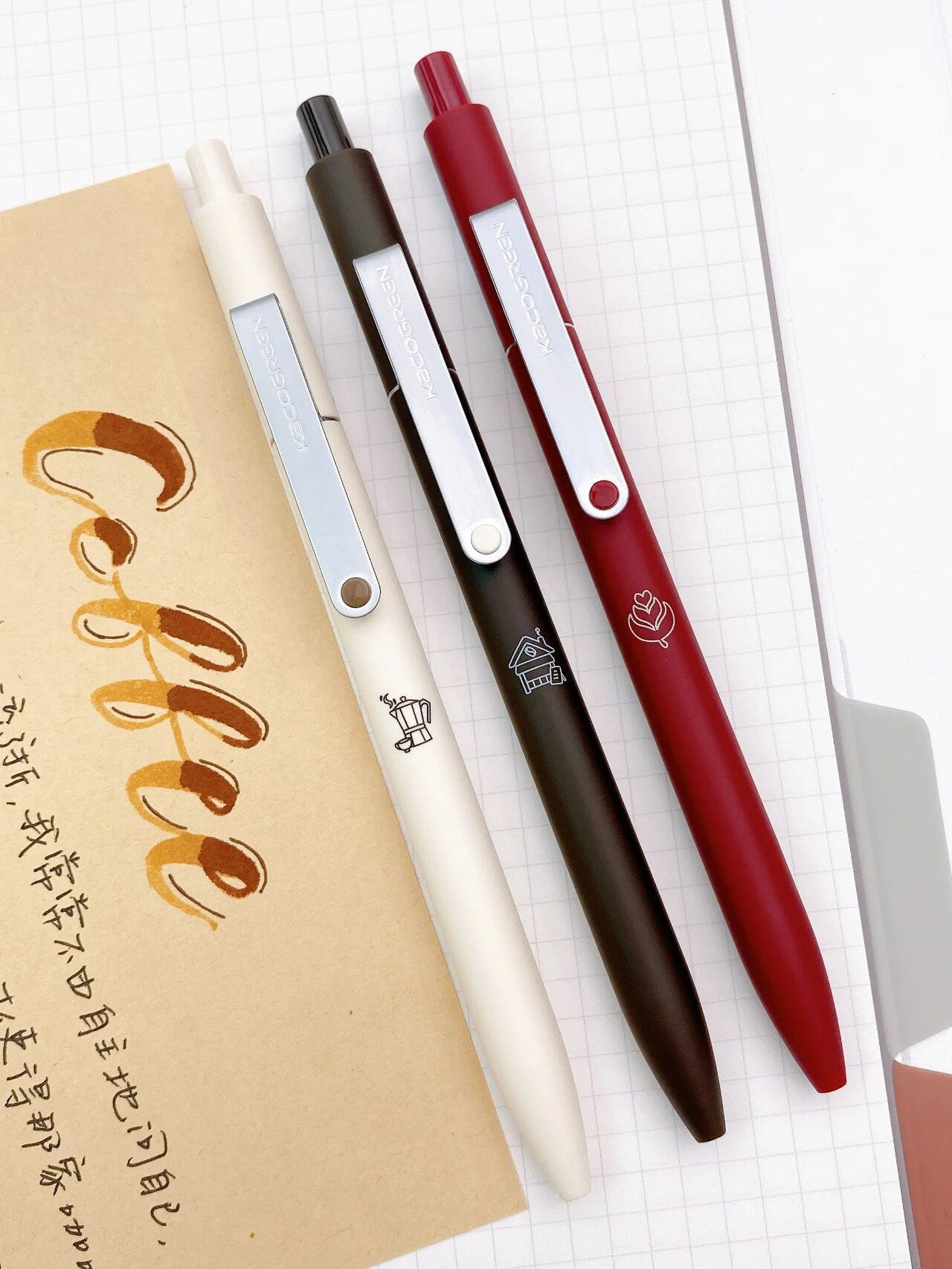 KACO Coffee City Gel Ink Pens | 0.5mm Black Ink Refill Quick-Dry Pens | Planner Pens | Kawaii Cute School Office Study Stationery Supplies