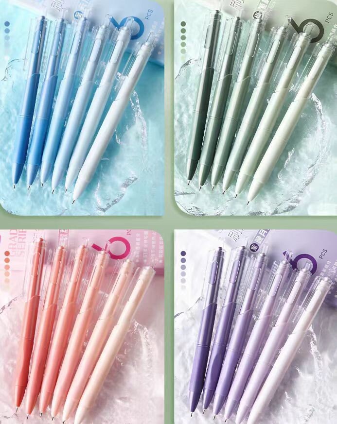 6pcs Gradient Black Ink Gel Pen Set | ST Writing Pens Tools | Aesthetic Cute Pens | Kawaii Planner School Office Study Stationery Supplies