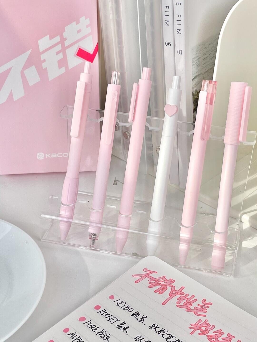 6pcs KACO Pink Gel Ink Pen Set | 0.5mm Black Ink Refill Quick-Dry Pens | Kawaii Cute Planner Pens School office Supplies Study Stationery