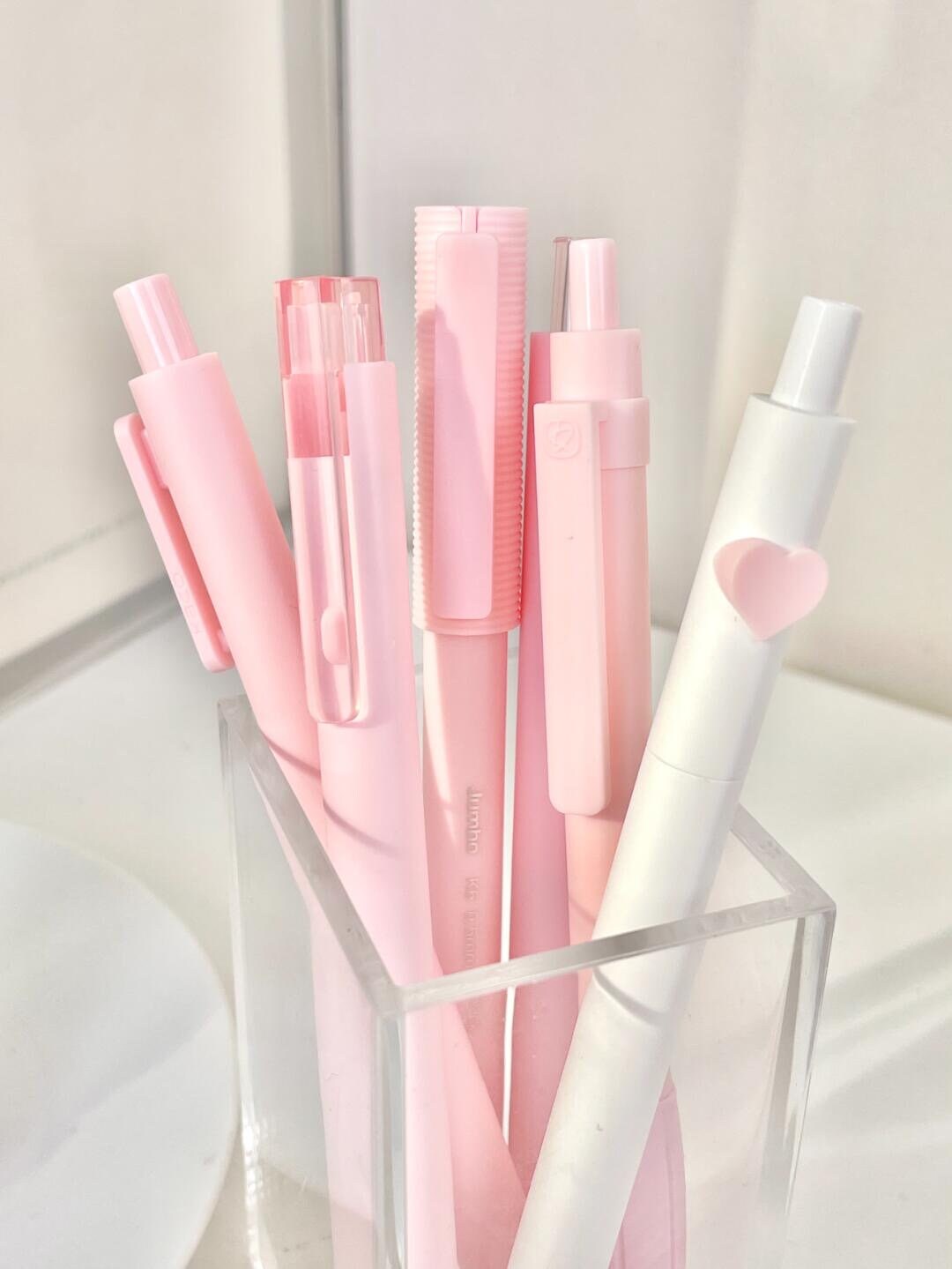 6pcs KACO Pink Gel Ink Pen Set | 0.5mm Black Ink Refill Quick-Dry Pens | Kawaii Cute Planner Pens School office Supplies Study Stationery