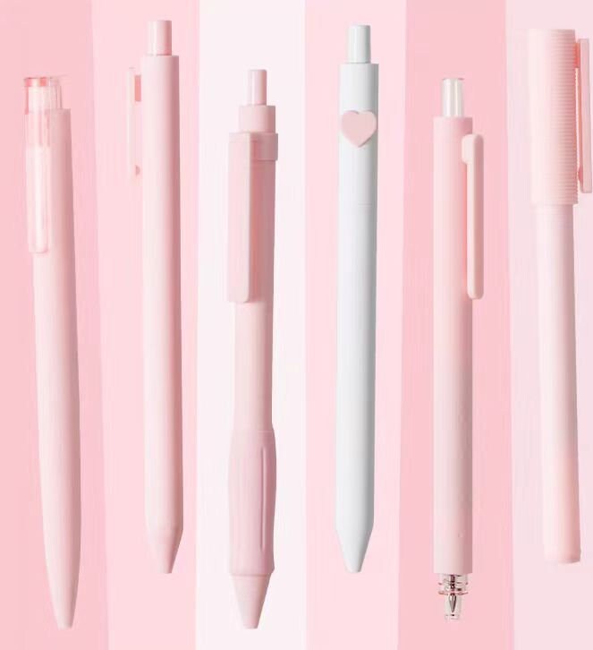 6pcs KACO Pink Gel Ink Pen Set | 0.5mm Black Ink Refill Quick-Dry Pens | Kawaii Cute Planner Pens School office Supplies Study Stationery