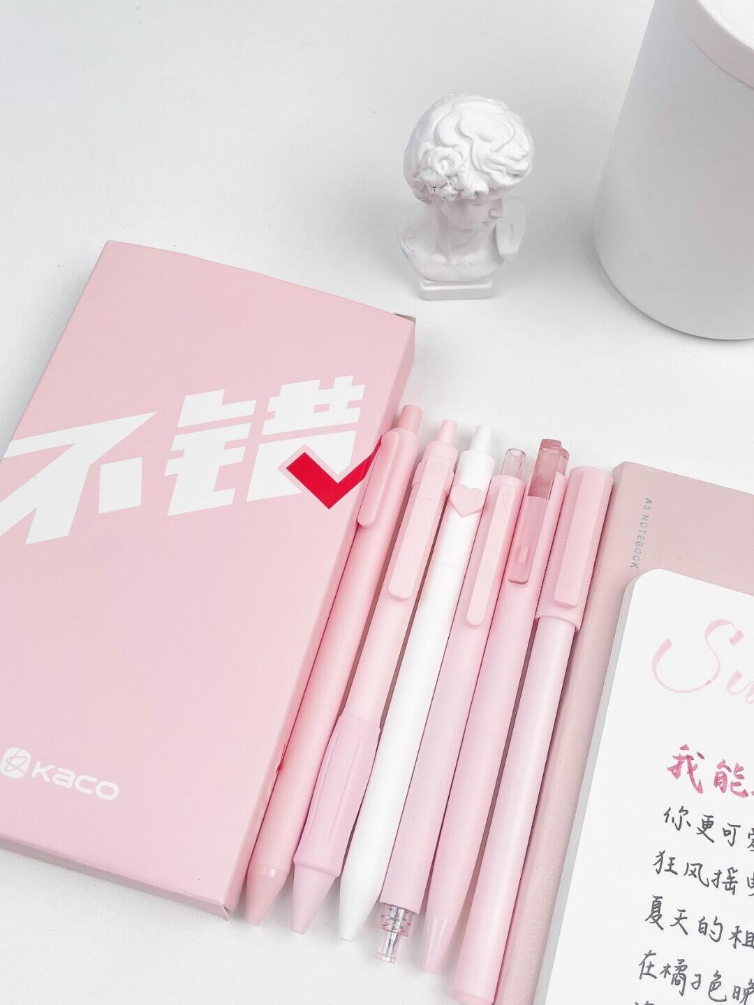 6pcs KACO Pink Gel Ink Pen Set | 0.5mm Black Ink Refill Quick-Dry Pens | Kawaii Cute Planner Pens School office Supplies Study Stationery