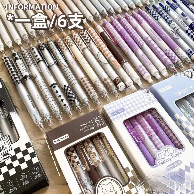 6pcs Kawaii Black Ink Gel Pen Set | Aesthetic Pens | Cute Planner Journal Study School Office Back to School Supplies Stationery