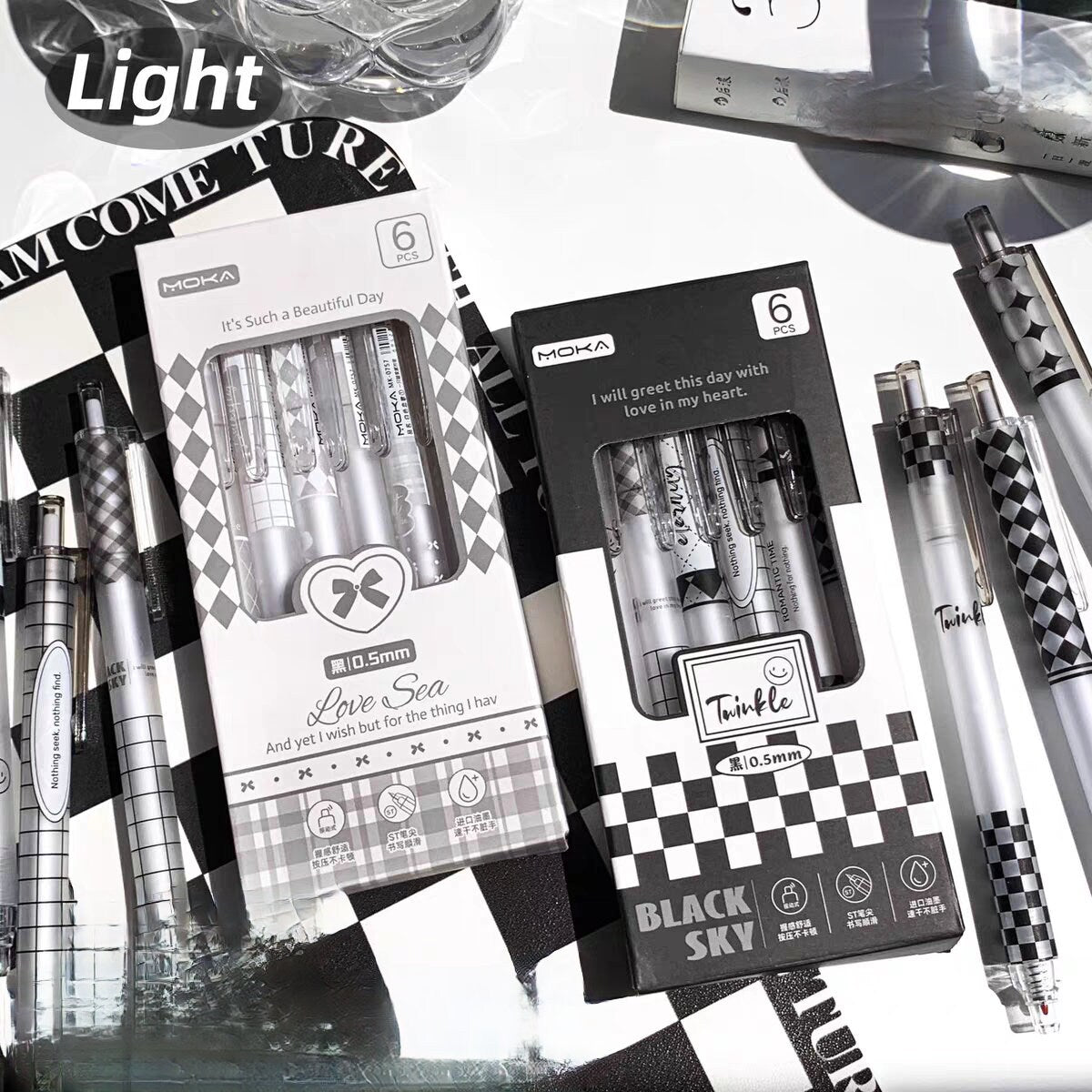 6pcs Kawaii Black Ink Gel Pen Set | Aesthetic Pens | Cute Planner Journal Study School Office Back to School Supplies Stationery