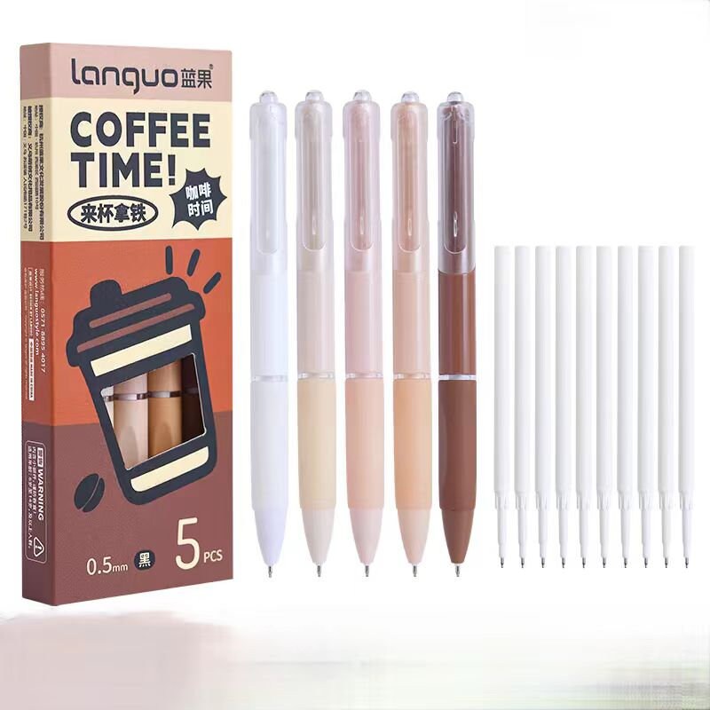 5pcs Coffee Time Gel Pens | ST Writing Pens Tools | Aesthetic Cute Pens | Kawaii Planner School Office Study Pens Stationery Supplies