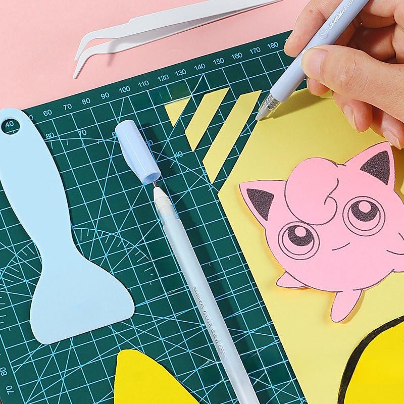 4 Pcs Cute Journal Tools Stationery Set Creative Dot Glue Pen Carving Knife Shovel Tweezers DIY Handmade School Supplies | Art Tool Supply