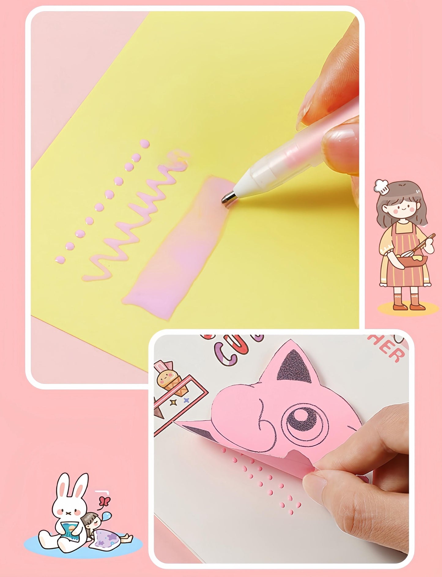 4 Pcs Cute Journal Tools Stationery Set Creative Dot Glue Pen Carving Knife Shovel Tweezers DIY Handmade School Supplies | Art Tool Supply