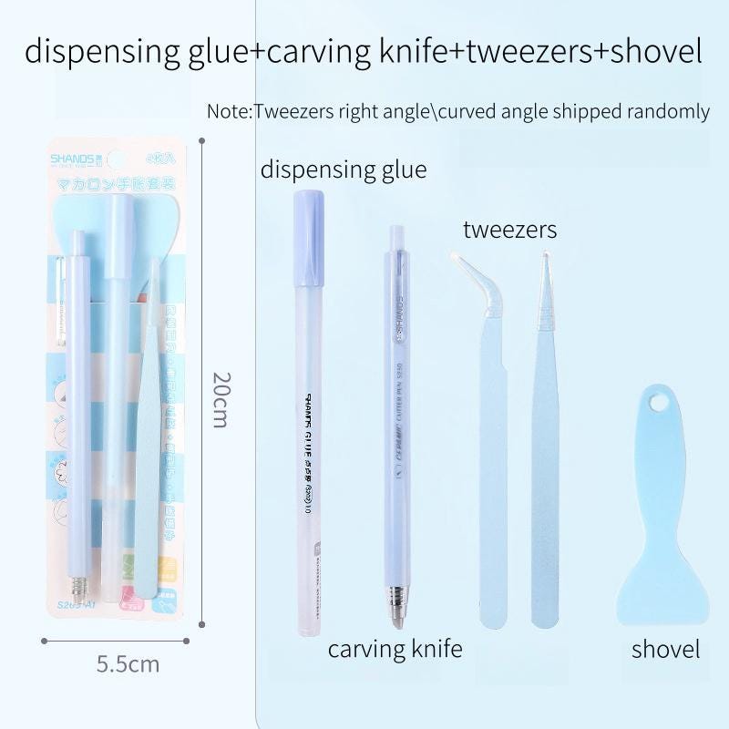 4 Pcs Cute Journal Tools Stationery Set Creative Dot Glue Pen Carving Knife Shovel Tweezers DIY Handmade School Supplies | Art Tool Supply