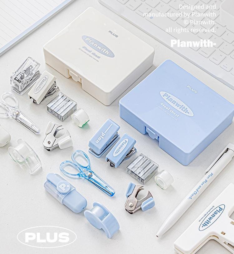 Stylish Mini 8-Piece Office Tool Kit | Portable Hole Punch Stapler Tape Scissors | Aesthetic Office School Supplies | Cute Stationery Gift