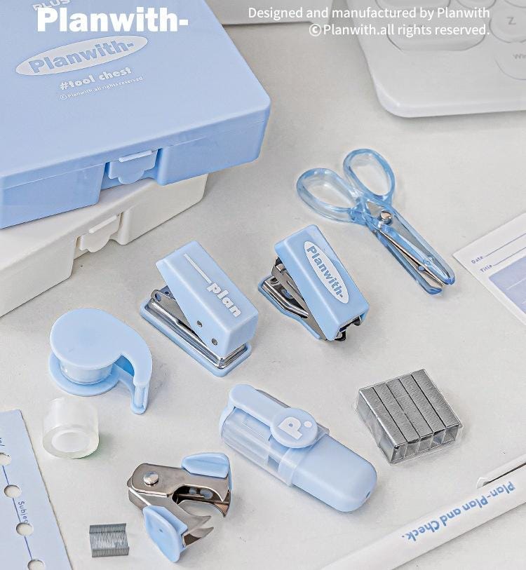 Stylish Mini 8-Piece Office Tool Kit | Portable Hole Punch Stapler Tape Scissors | Aesthetic Office School Supplies | Cute Stationery Gift